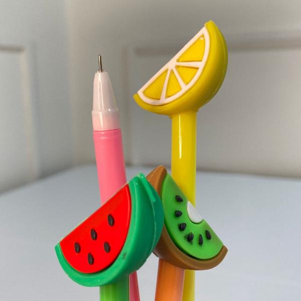 Imagem de Kit 6 canetas de gel frutas fofas e divertidas para escola