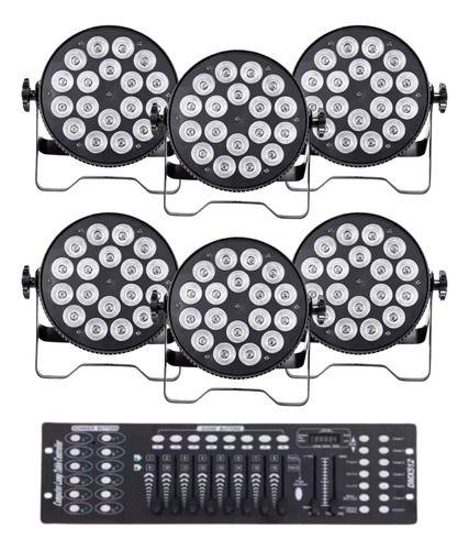 Imagem de Kit 6 Canhão Refletor 18 Leds Rgbwa Uv 6in1 Dj + Mesa Dmx