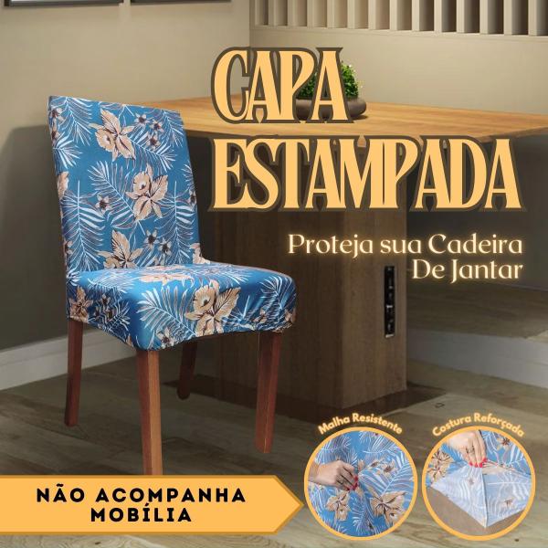 Imagem de Kit 6 Capas De Cadeira De Jantar Estampada Malha Gel Coladinha Premium Super Reforçada