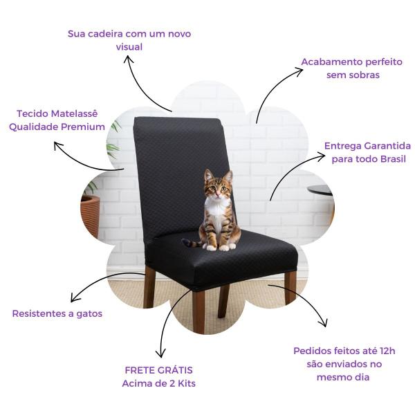 Imagem de Kit 6 Capas de Cadeira em Matelassê Resistentes à Gatos 