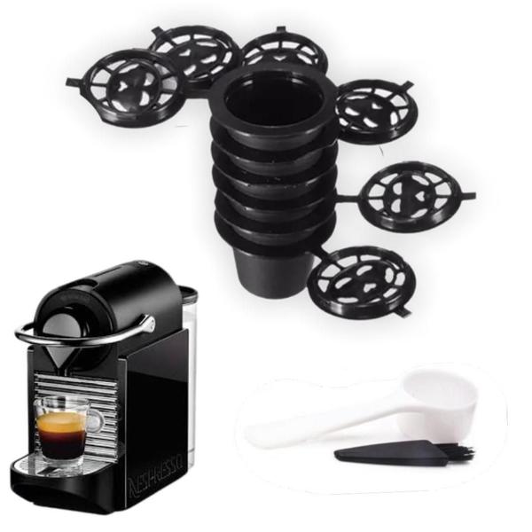 Imagem de Kit 6 Cápsula Nespresso Reutilizável Cafeteira Café + Colher