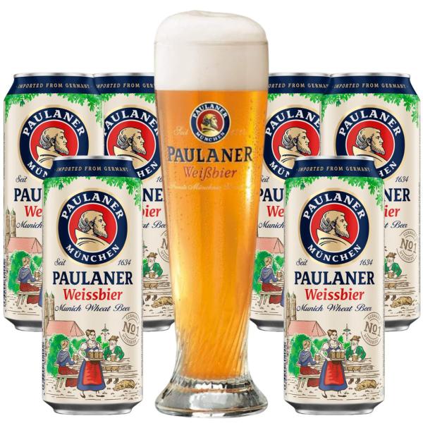 Imagem de Kit 6 Cerveja Paulaner Weissbier Lata 500ml + Copo Oficial