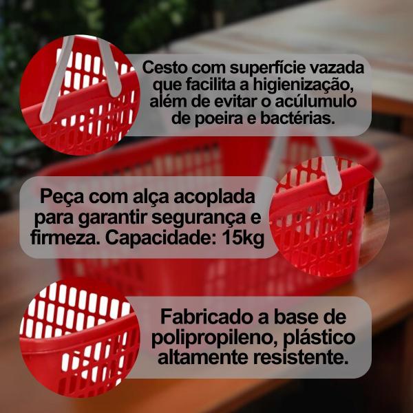 Imagem de Kit 6 Cesta Cestinha Plástica Supermercado Compras 9L c/ Alça Resistente Leve Mulituso Portátil