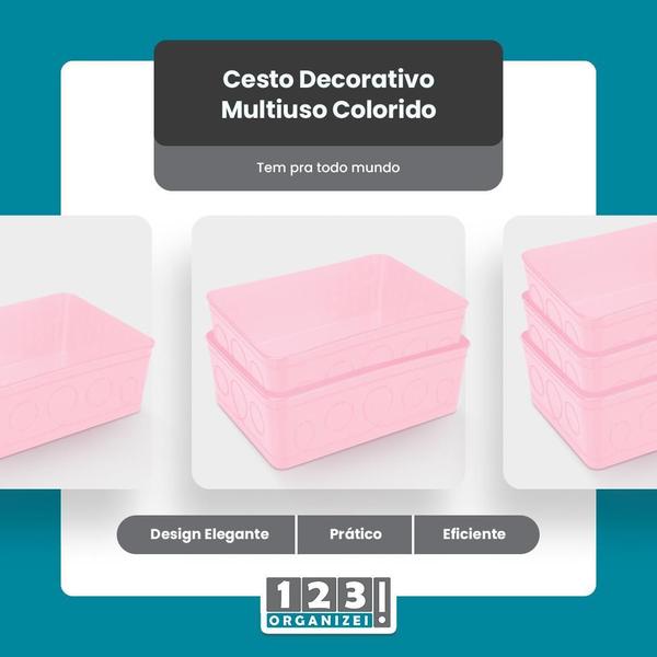 Imagem de Kit 6 Cesto Multiuso Decorativo Rosa 19X13,5X6,5Cm