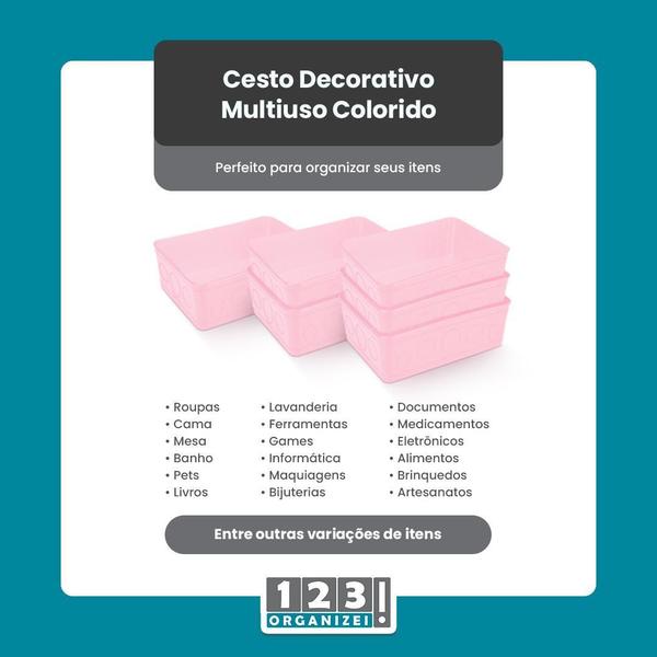 Imagem de Kit 6 Cesto Multiuso Decorativo Rosa 19X13,5X6,5Cm