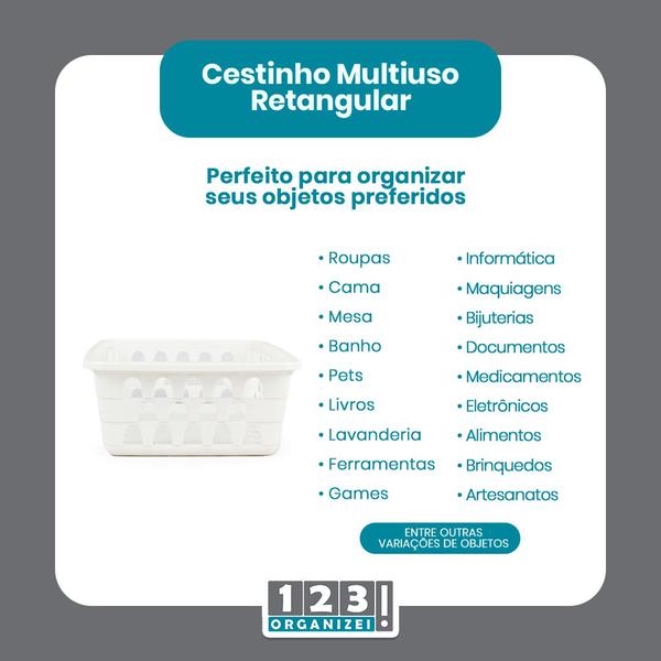 Imagem de Kit 6 Cesto Organizador 16x12x6Cm Branco +10 Cabide Infantil 123Organizei