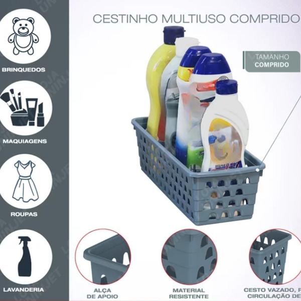 Imagem de Kit 6 Cesto Organizador Multiuso Decorativo Pequeno Comprido p/ Gaveta Armário 28x11 cm