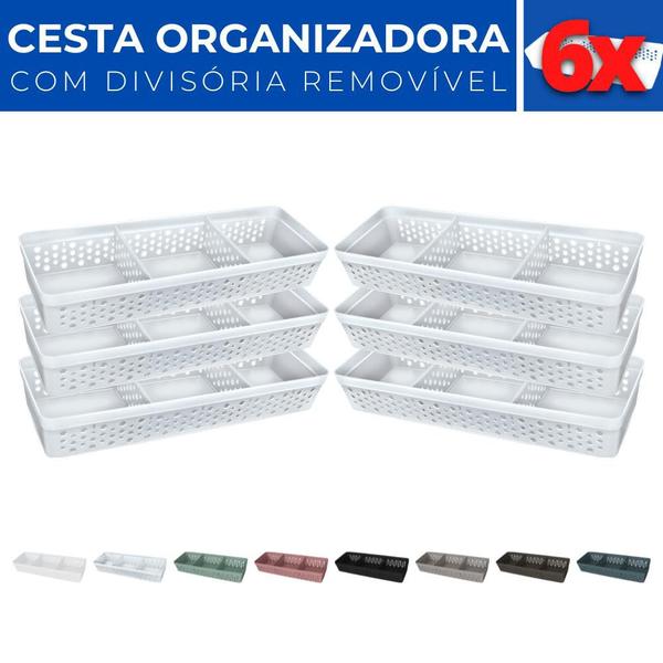 Imagem de Kit 6 Cesto Organizador Rattan c/ Divisória Removível 34x11