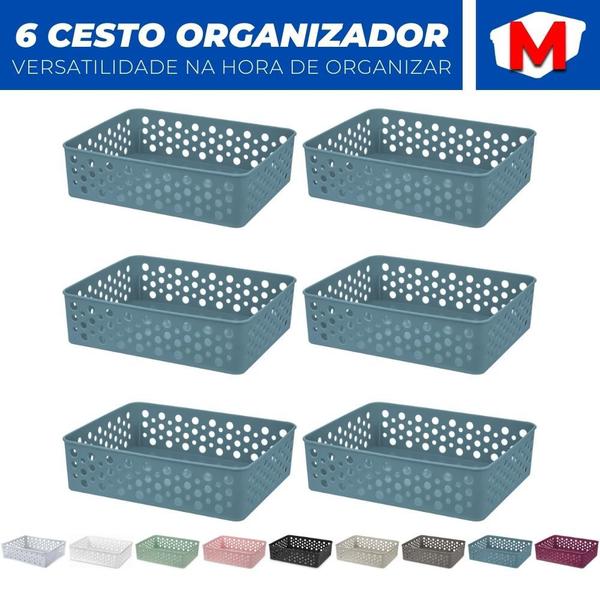 Imagem de Kit 6 Cesto Organizador Rattan Multiuso Armário Gaveta Lavanderia M (24x19)