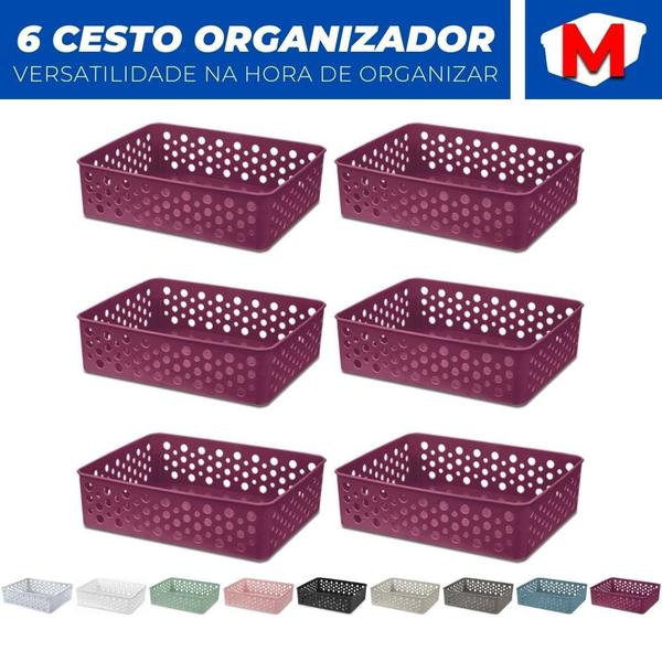 Imagem de Kit 6 Cesto Organizador Rattan Multiuso Armário Gaveta Lavanderia M (24x19)