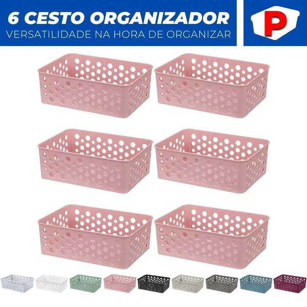 Imagem de Kit 6 Cesto Organizador Rattan Multiuso Armário Gaveta Lavanderia P (19x13)