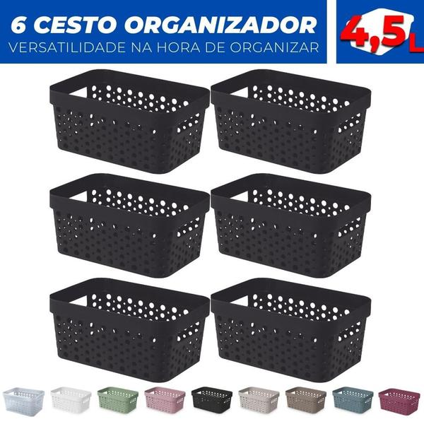 Imagem de Kit 6 Cesto Organizador Trama Rattan s/Tampa 4,5L Multiuso Plástico