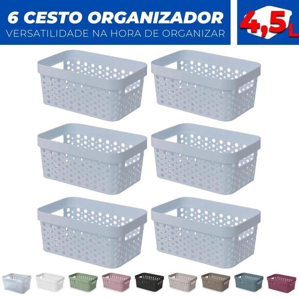 Imagem de Kit 6 Cesto Organizador Trama Rattan s/Tampa 4,5L Multiuso Plástico