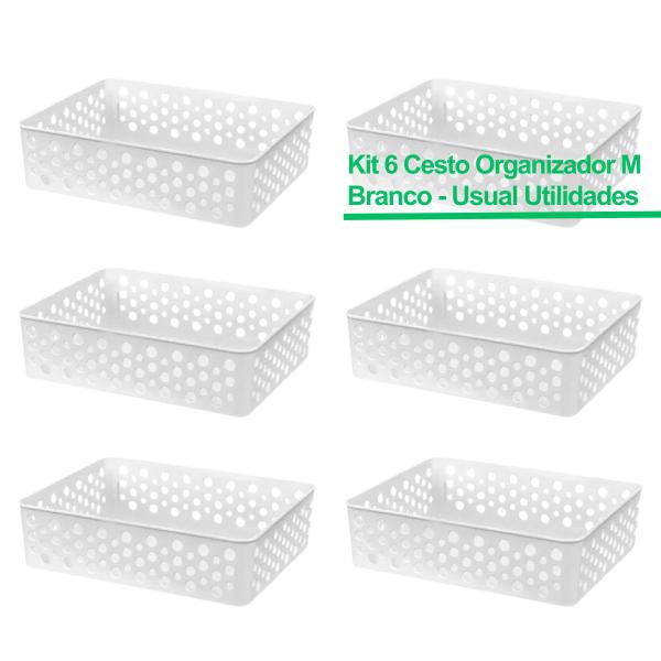 Imagem de Kit 6 Cestos Empilhável Organizadores Design Médio 24,2x19 Moderno Versátil Lavanderia Multiuso