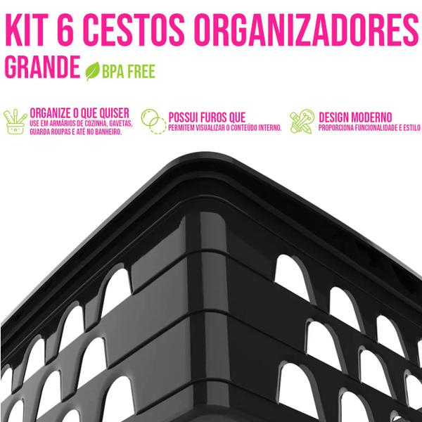 Imagem de Kit 6 Cestos Grandes Decorativos Gaveta Organização Armário