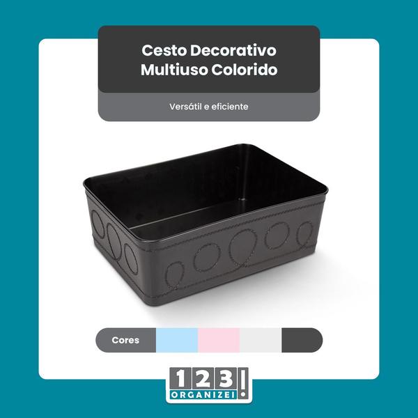 Imagem de Kit 6 Cestos Multiuso Decorativo e 20 Cabides Infantis Preto