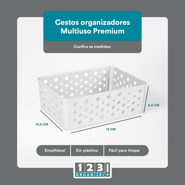 Imagem de Kit 6 Cestos Org Multiuso Decorativo Premium Branco