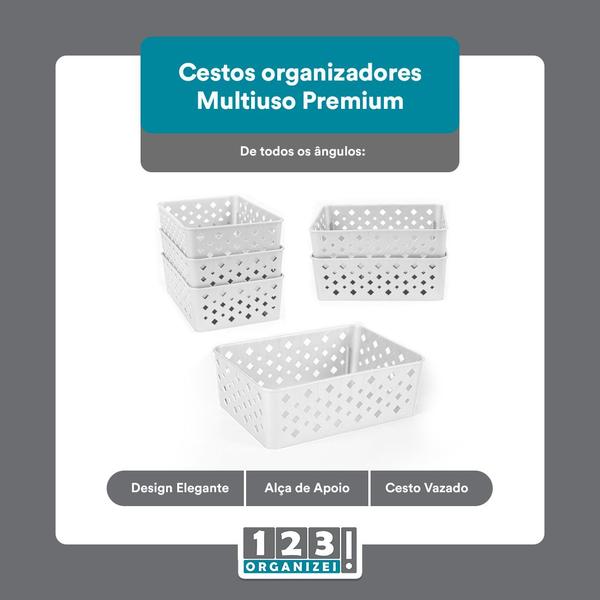 Imagem de Kit 6 Cestos Org Multiuso Decorativo Premium Branco