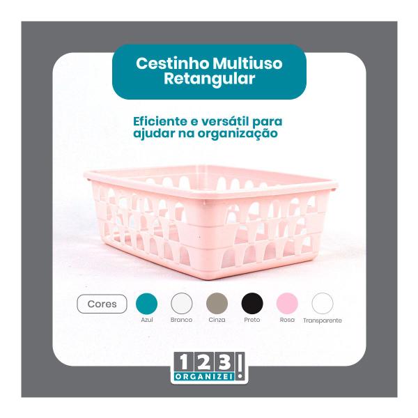 Imagem de Kit 6 Cestos Organizador 16x12x6Cm + 10 Cabide Infantil Rosa