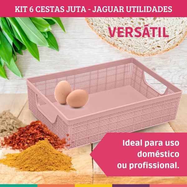 Imagem de Kit 6 Cestos Organizador Juta A5 Multiuso Rosê Jaguar Utilidades