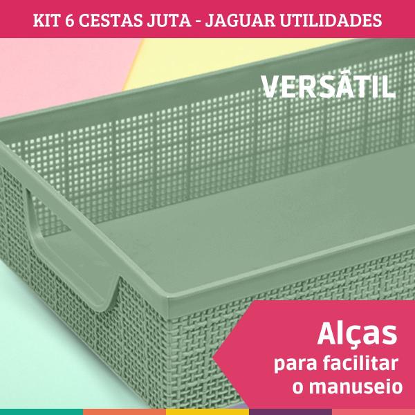 Imagem de Kit 6 Cestos Organizador Juta A5 Multiuso Verde Jaguar Utilidades