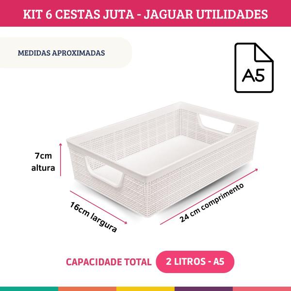 Kit 6 Cestos Organizador Juta Multiuso A5 Branco Jaguar Utilidades Imagem de Kit 6 Cestos Organizador Juta Multiuso A5 Branco Jaguar Utilidades