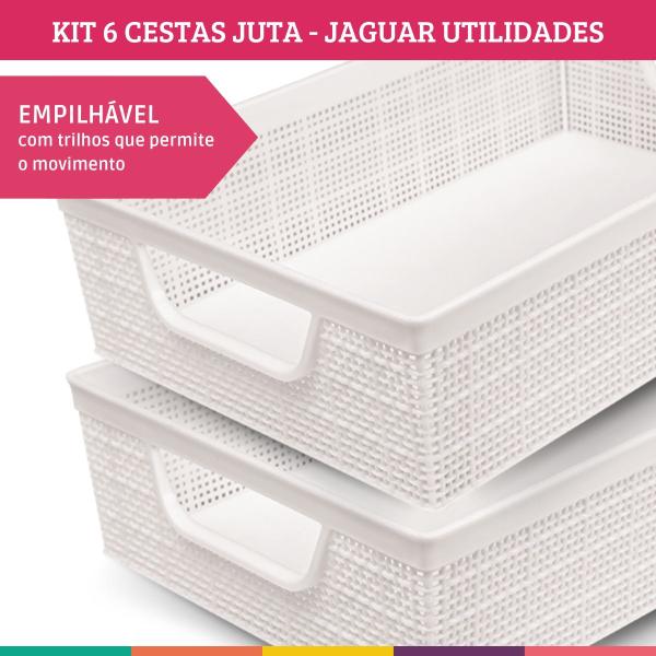 Kit 6 Cestos Organizador Juta Multiuso A5 Branco Jaguar Utilidades Imagem de Kit 6 Cestos Organizador Juta Multiuso A5 Branco Jaguar Utilidades