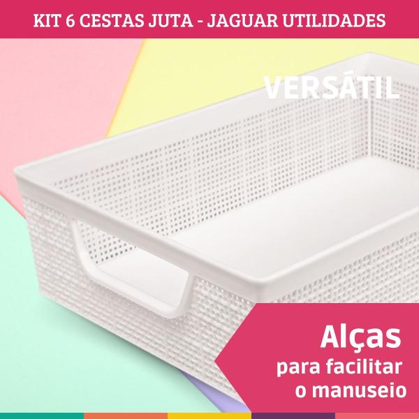 Kit 6 Cestos Organizador Juta Multiuso A5 Branco Jaguar Utilidades Imagem de Kit 6 Cestos Organizador Juta Multiuso A5 Branco Jaguar Utilidades