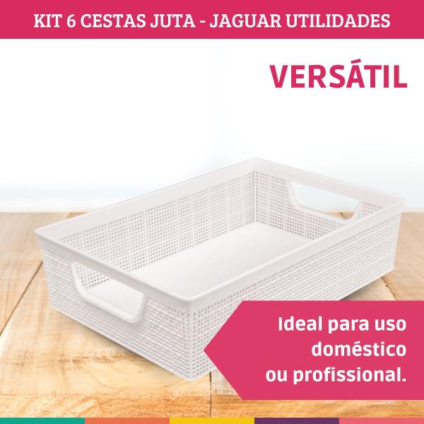 Kit 6 Cestos Organizador Juta Multiuso A5 Branco Jaguar Utilidades Imagem de Kit 6 Cestos Organizador Juta Multiuso A5 Branco Jaguar Utilidades
