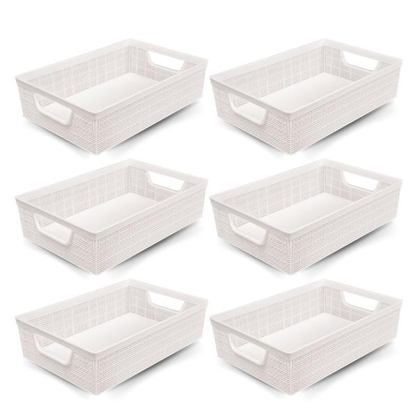 Kit 6 Cestos Organizador Juta Multiuso A5 Branco Jaguar Utilidades Imagem de Kit 6 Cestos Organizador Juta Multiuso A5 Branco Jaguar Utilidades
