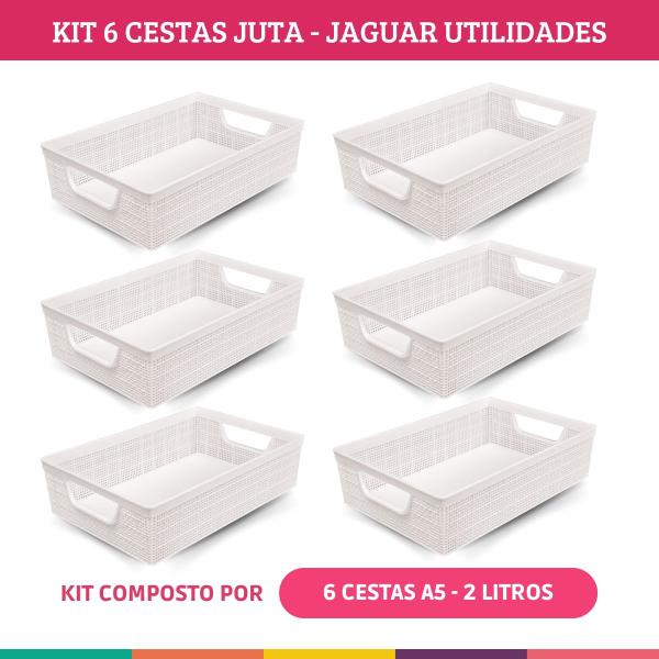 Imagem de Kit 6 Cestos Organizador Juta Multiuso A5 Branco Jaguar Utilidades