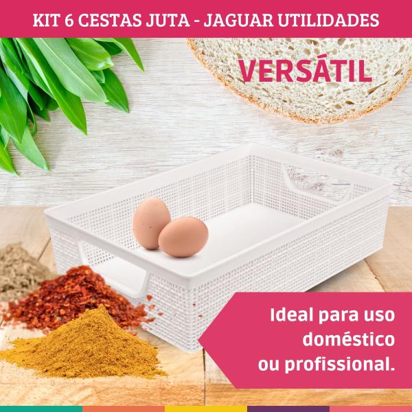 Kit 6 Cestos Organizador Juta Multiuso A5 Branco Jaguar Utilidades Imagem de Kit 6 Cestos Organizador Juta Multiuso A5 Branco Jaguar Utilidades
