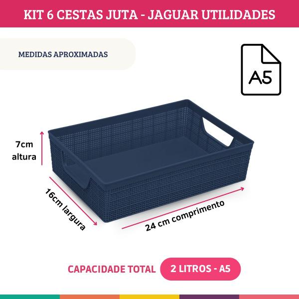 Imagem de Kit 6 Cestos Organizador Juta Multiuso A5 Marinho Jaguar