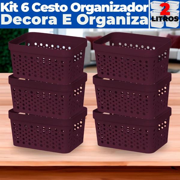 Imagem de Kit 6 Cestos Organizador s/ Tampa Trama Rattan 2L Usual