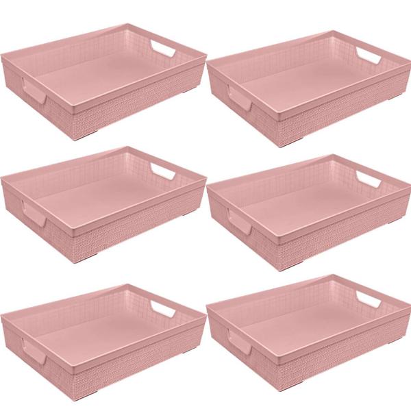 Kit 6 Cestos Organizadores Juta A4 5,2 L Rosa 33x23x8,5 Cm - Jaguar Imagem de Kit 6 Cestos Organizadores Juta A4 5,2 L Rosa 33x23x8,5 Cm
