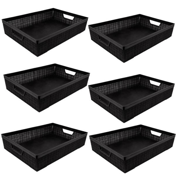 Imagem de Kit 6 Cestos Organizadores Juta A4 5,2L Preto 33x23x8,5 Cm