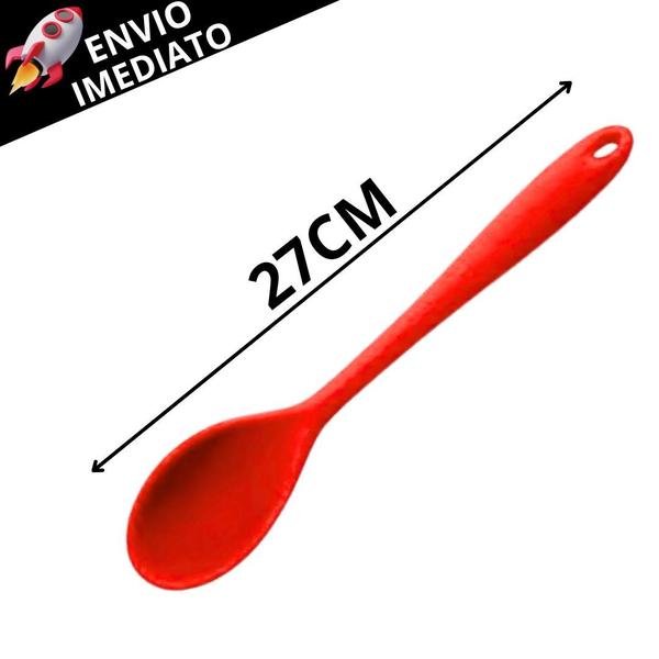 Imagem de Kit 6 Colher de Silicone Resistente Redonda 27Cm Grande Preparo  Arroz Ovos Mexidos Caldas Cobertura