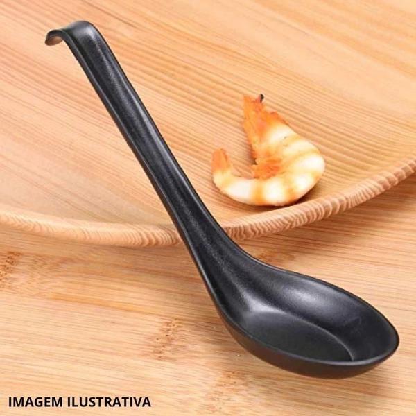 Imagem de Kit 6 Colheres para Sopas e Molhos Preta + 6 Travessas Prato para Sushi 18 X 11 Cm Melamina