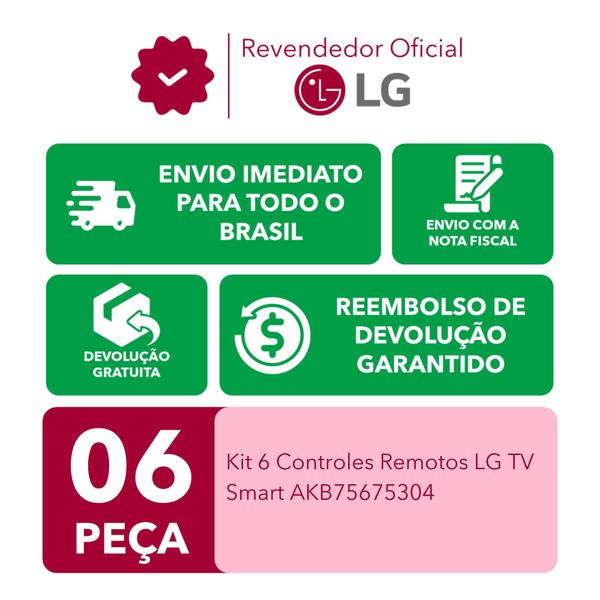 Imagem de Kit 6 Controles Remotos LG TV Smart AKB75675304