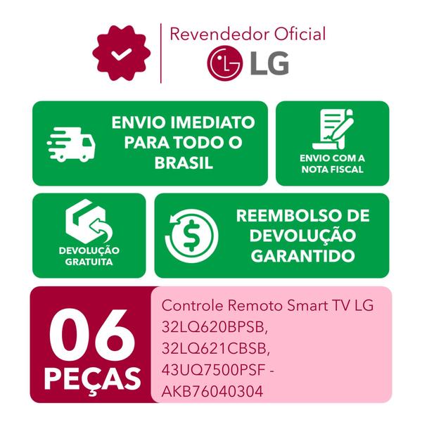 Imagem de Kit 6 Controles Remotos Smart TV LG AKB76040304