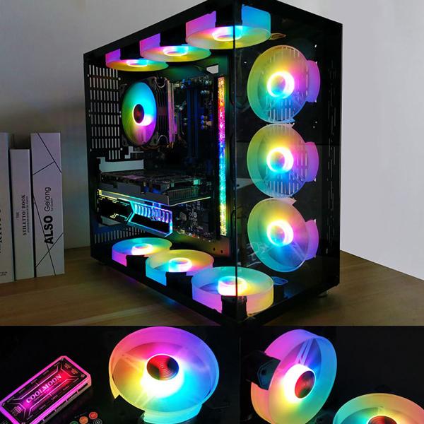 Imagem de Kit 6 Cooler 120mm RGB Fan para Gabinete CPU PC Gamer Desktop Com Controle Remoto e Controladora