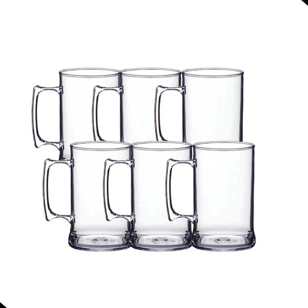 Imagem de Kit 6 Copo Caneca Chopp Acrílico 450ml Alça Leve Resistente