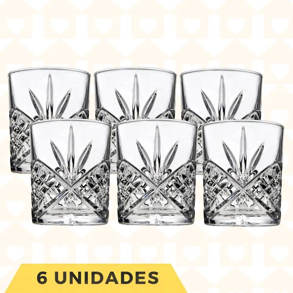 Imagem de Kit 6 Copo de vidro whisky Bebida jogo Linha Esmeralda 340ml