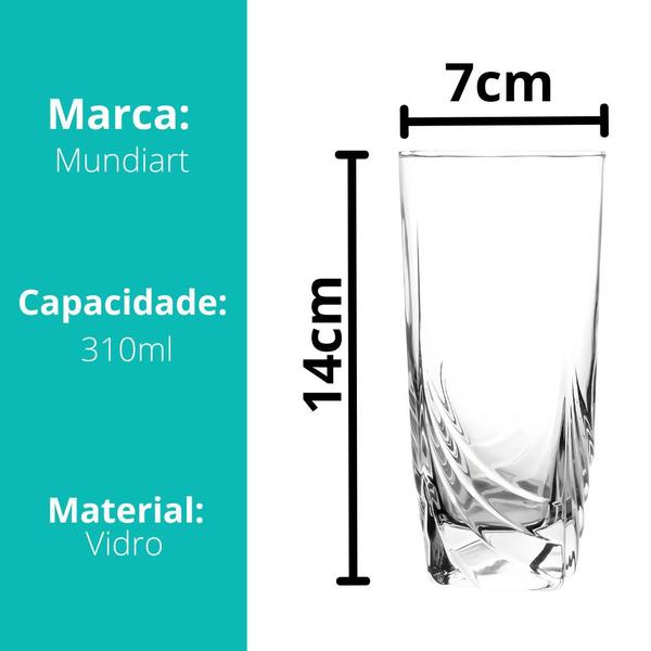 Imagem de Kit 6 Copos Alto Vidro Grosso Long Drink 310ml Água Bebidas