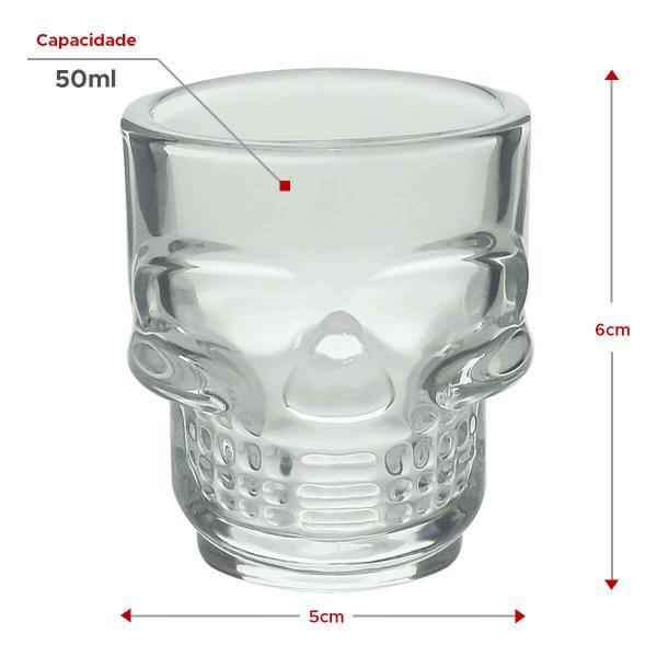 Imagem de Kit 6 Copos de Shot Dose Vidro Transparente Caveira 50ml