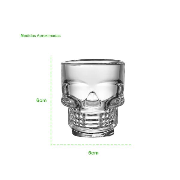 Imagem de Kit 6 Copos De Vidro Drink Shot Dose Tequila De Caveira 55ml Transparente