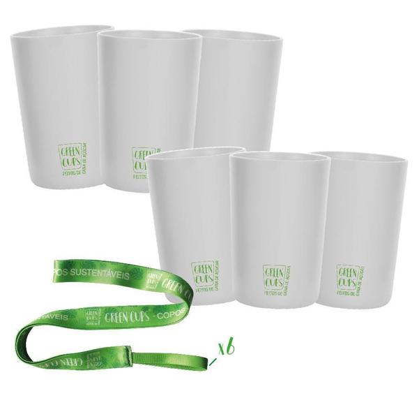 Imagem de Kit 6 Copos Eco Branco Com Cordão Green Cups 200 Ml