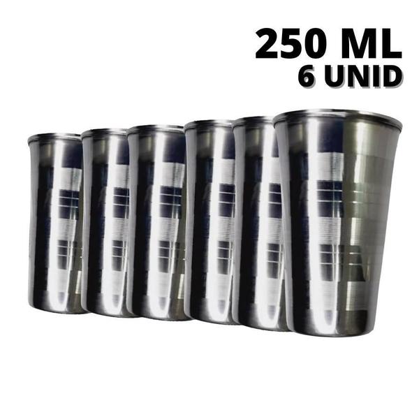 Imagem de Kit 6 Copos Inox Resistentes Para Cerveja Água E Sucos 250Ml