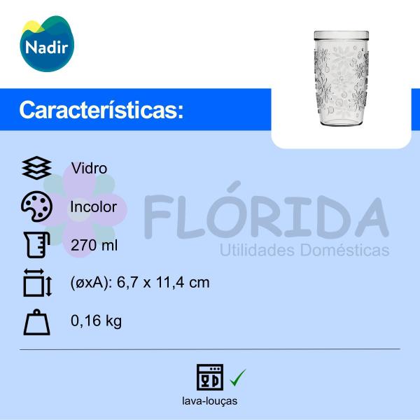 Imagem de Kit 6 Copos Vidro Nadir SM Nature 270 ml