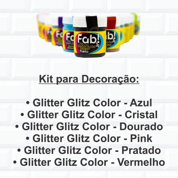 Imagem de Kit 6 Corantes Alimentícios Glitter Decoração Glitz Fab